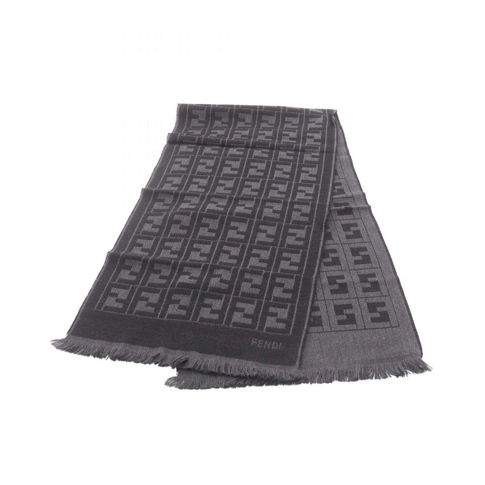 Fendi FF pattern wool scarf for men, available in black and gray. - Picture 1 of 6